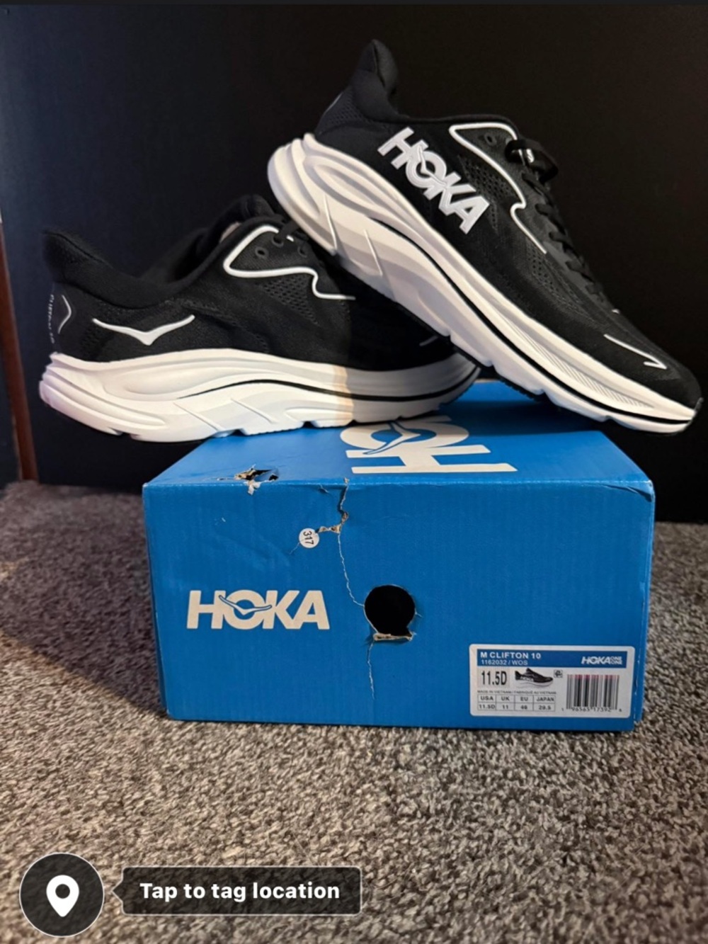 Hoka Black and White Running Shoes